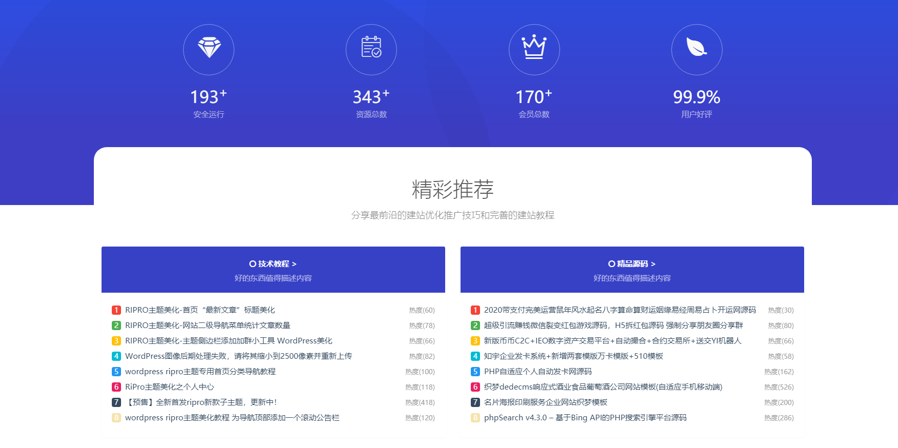 点击放大 最新RIPRO主题美化-首页底部纯标题文章展示模块+网站统计模块美化 WordPress主题美化