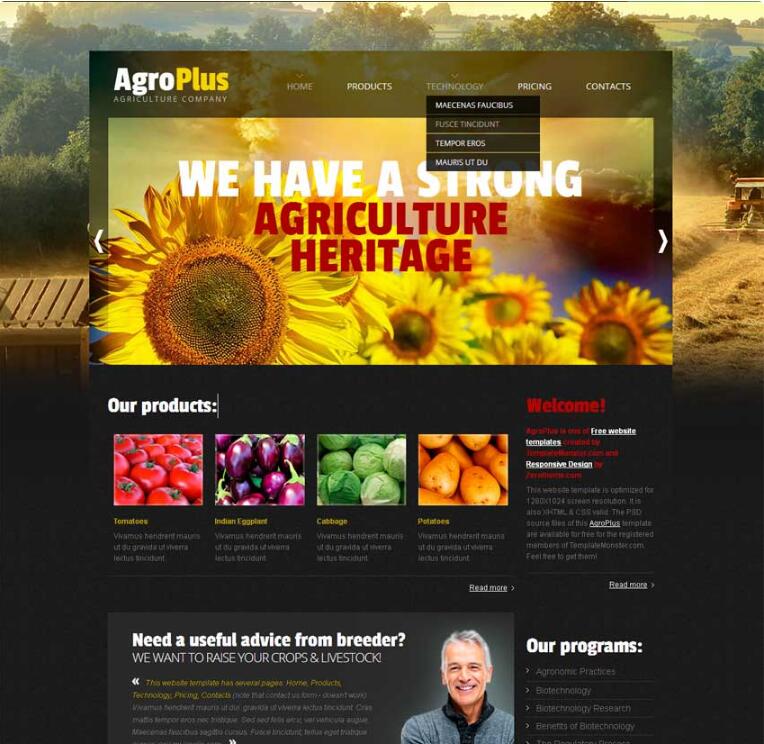 点击放大 黑色的田园农业生产网站模板html下载_企业网站模板