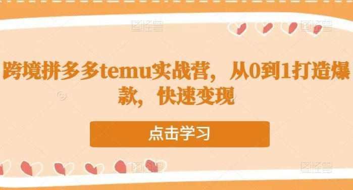 跨境拼多多temu实战营,从0到1打造爆款，快速变现